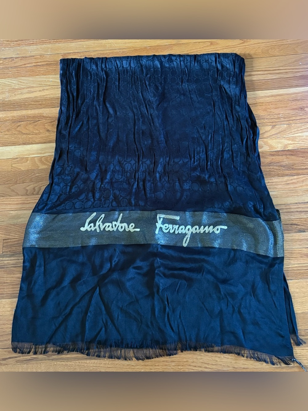 Salvatore Ferragamo Black Shawl Scarf Wrap 26 x 68